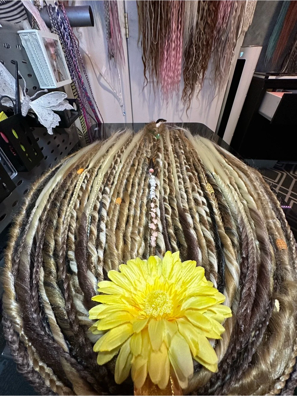 Blonde & Brown Mixed Dreadlock Extensions with Decorative Beads